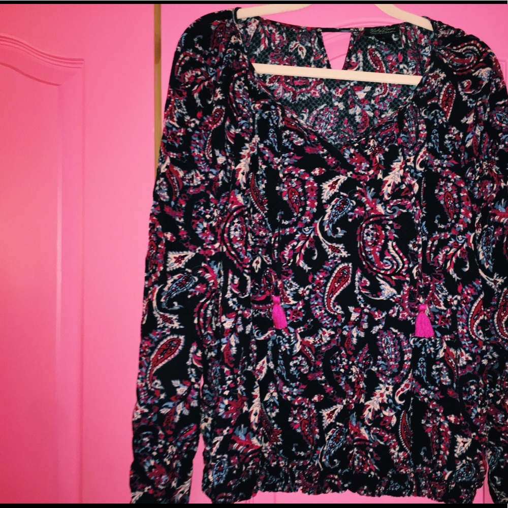 Lucky brand bohemian tassel top XL